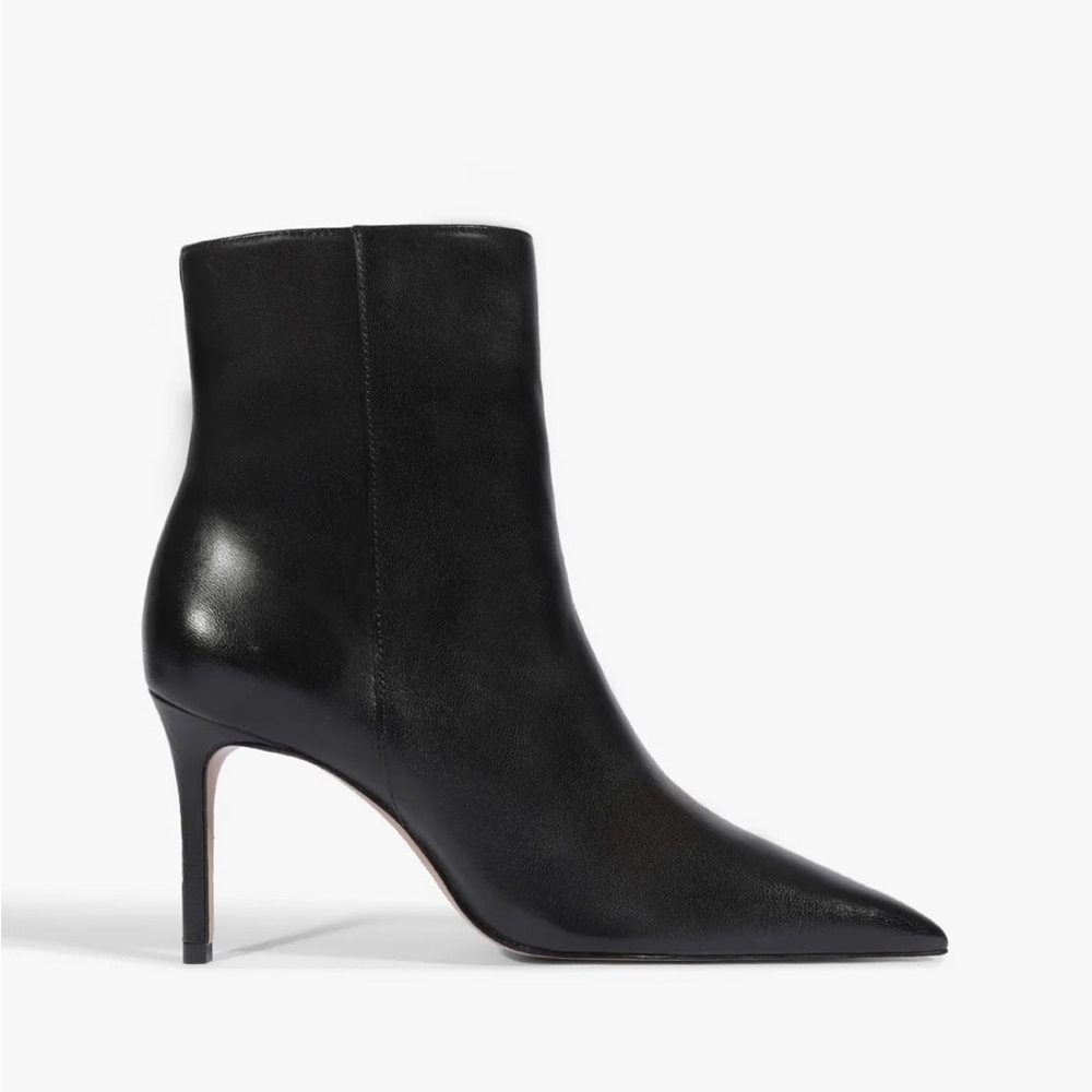 Black Pointed-Toe Leather Ankle Boot